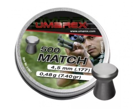 Пуля пневм. Umarex Match 0.48 г, 4.5 мм (500 шт), гладкая юбка